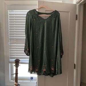 Japna long sleeve sage dress with floral detail